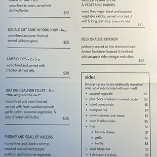 Dinner menu