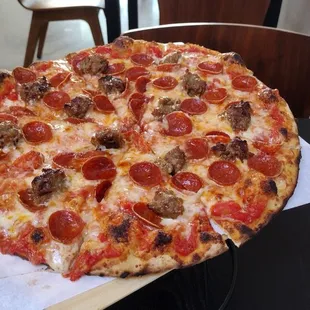 Pepperoni and sausage pizza.