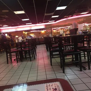 tables and chairs in a restaurant