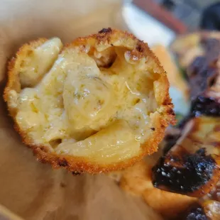 Inside the fried Mac and cheese ball