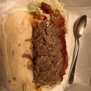 Soft shell shredded beef taco