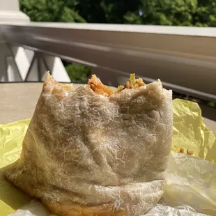 Fajita burrito with spicy pork This Burrito stands alone!!