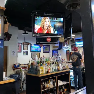 View from the bar....peep the sign on the TV....hilarious