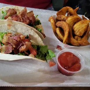 Chicken tacos and fries