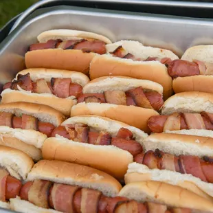 Bacon wrapped hot dogs