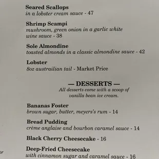 Seafood and dessert section