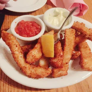 Calamari strips with cocktail and aioli