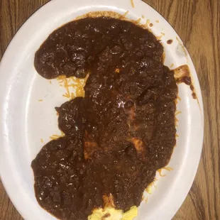3 egg and cheese omelette with chili.