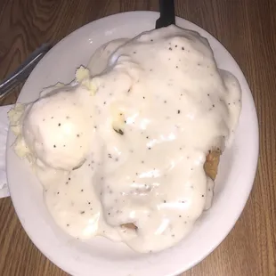 Chicken Fried Steak, mashed potatoes and gravy.