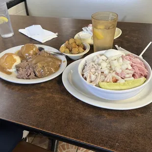 two plates of food on a table