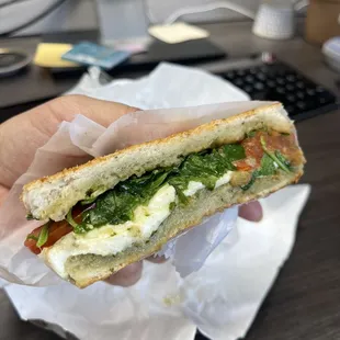 Tomato mozzarella arugula pesto panini, perfection!