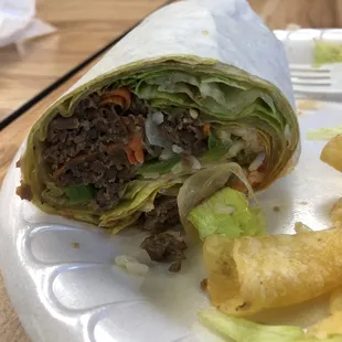 Bulgogi wrap. Very tasty. Nicely spiced.