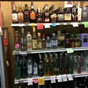 shelves of liquor in store
