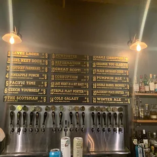 a variety of beer taps