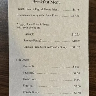 Breakfast menu only available on Football days.