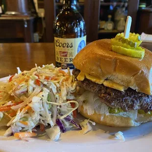 Burger and cole slaw