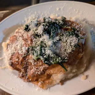Chicken Parm on a bed of mashed potatoes