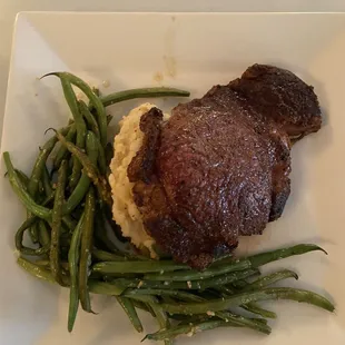 Ribeye steak with mashed potatoes