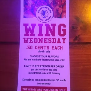 50 cent wings on Wednesdays!