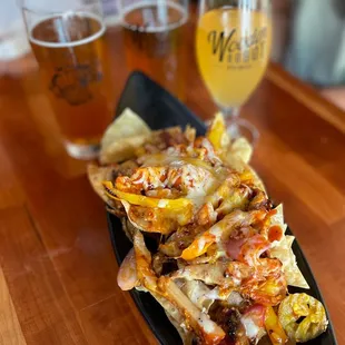 Boozy bbq chicken wonton nachos