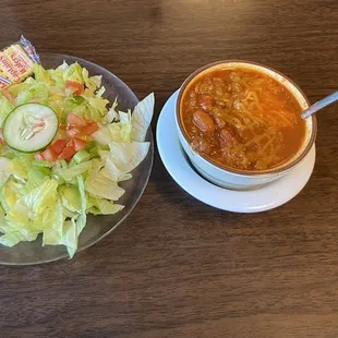 Chili and a side salad