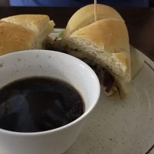 French dip with a side of french onion soup. Both delicious