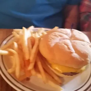 a burger and fries