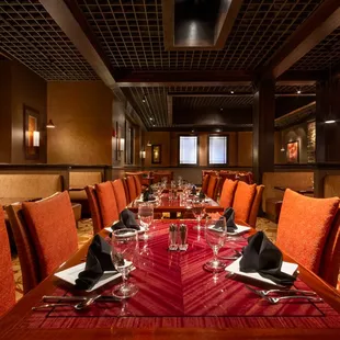 a long table with place settings