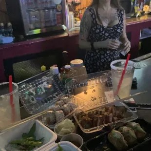 Sushi from next door and Amanda and her famous margaritas.