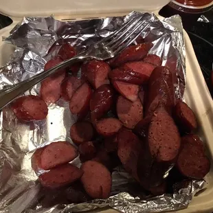 Beef sausage, try it with the mango habanero