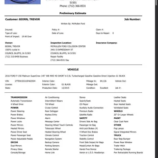 These are the estimates from a different dealership of the damage Woodhouse Ford of Omaha did to my truck.