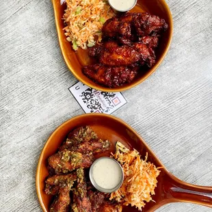 two bowls of food on a table