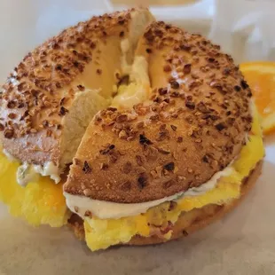 Ham Egg &amp; Cheese on Garlic bagel