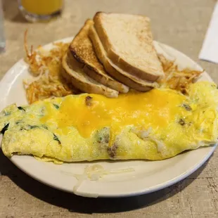 an omelet and toast