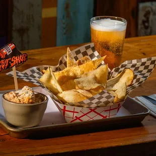 Pimento Cheese DIp with house-made chips.