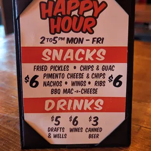 Happy Hour menu.