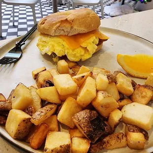 Breakfast sandwich + breakfast potatoes