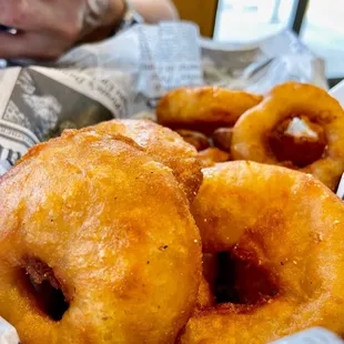 a basket of doughnuts