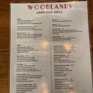 the menu of the restaurant