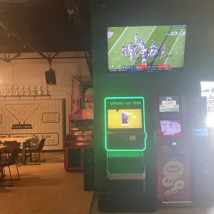 a vending machine in a sports bar