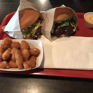 Burgers and cheese curds