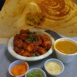 Gobi manchurian and paper masala dosai.