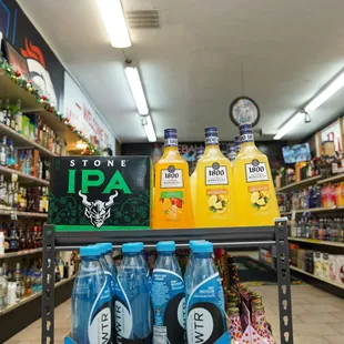 shelves of liquor in a store