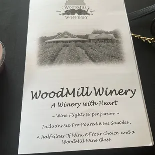 a menu for wine tasting