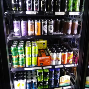 a refrigerator full of sodas