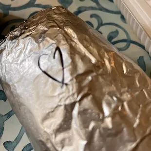 Genieboy Breakfast Special Grilled Chicken Wrap. 2 Plain Pancakes Platter. So cute and thoughtful with the little hearts!