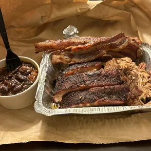 Baby Back Ribs 1/2 lb. Pulled Pork Candied Bacon 1/2 Pan Beef Brisket Roadside Pit Beans