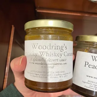 two jars of woodring&apos;s whiskey caramel