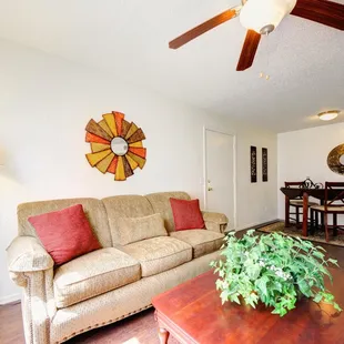Living room area at the Woodrun Village apartments in Yukon, Oklahoma.