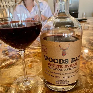 a bottle of wine and a glass of wine